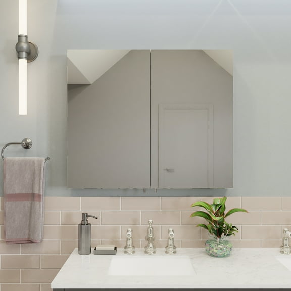 Croydex Dawley Double Mirror Door Medicine Bathroom Cabinet, White Steel (31.5X27in)