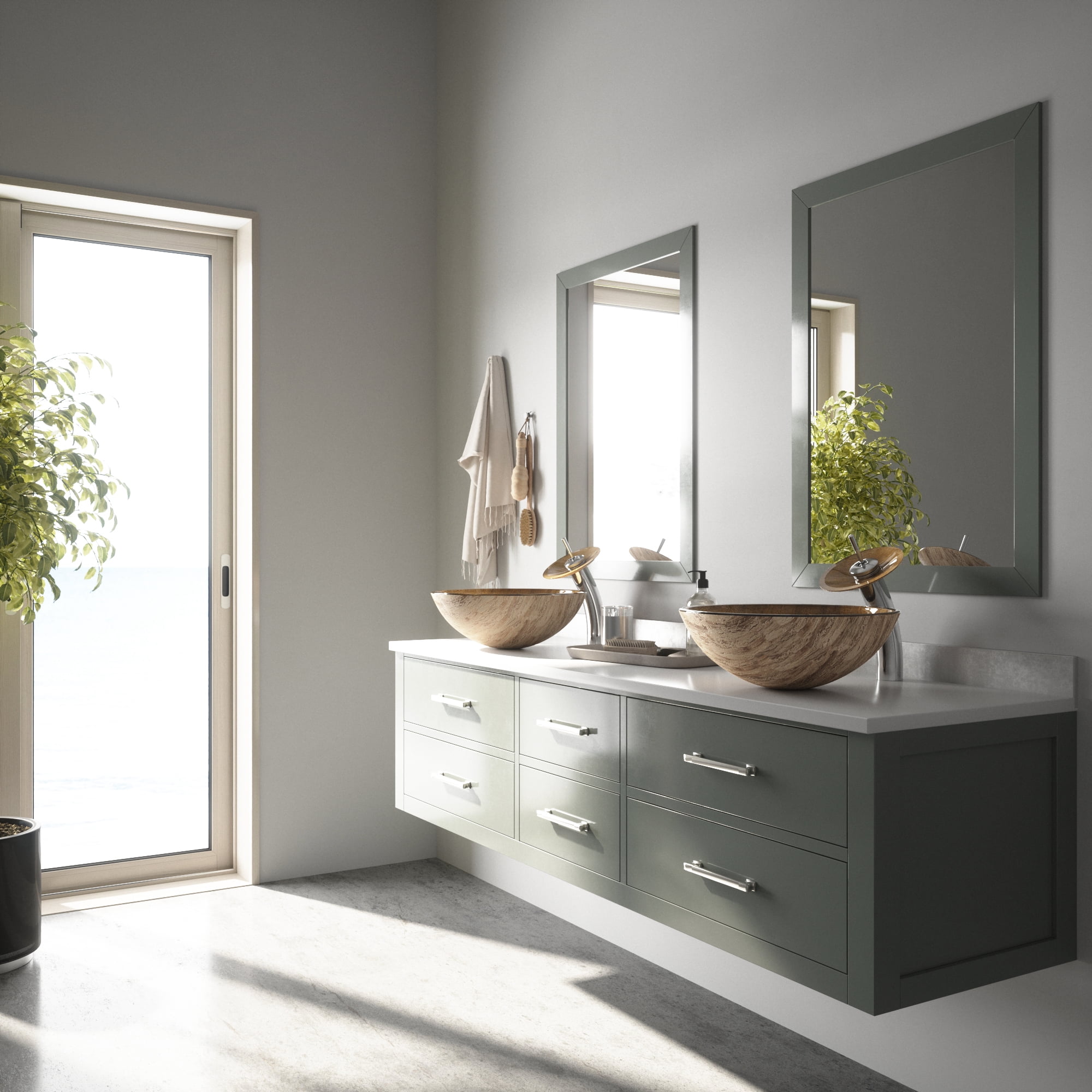 Open Box VIGO Giovanni Amber Sunset Glass 17 in. L x 17 in. W x 6 in. H Round Vessel Bathroom Sink