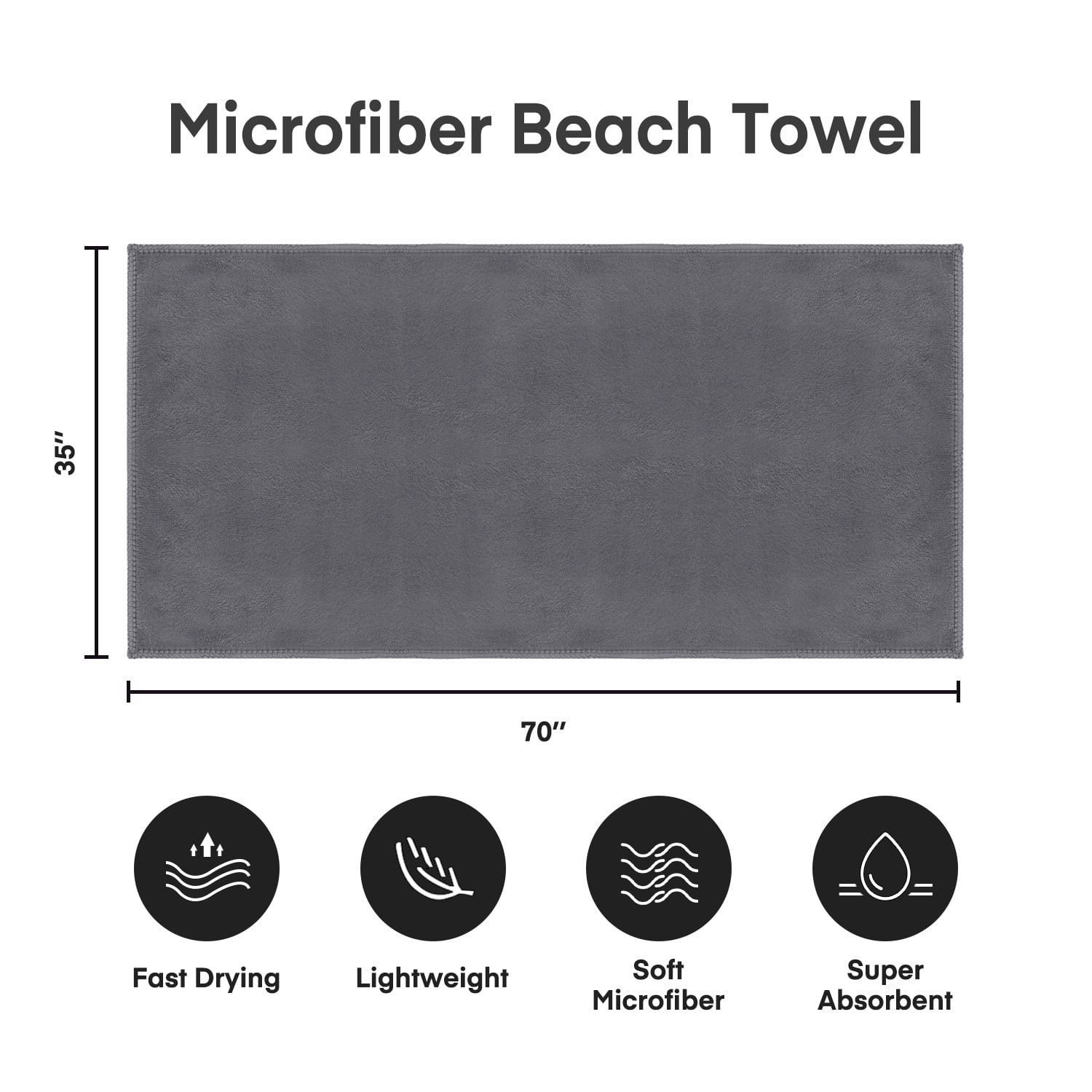 NC Microfiber Bath Towels 2 Pack Towel Sets (35" x 70") - Extra Absorbent, Fast Drying, Grey