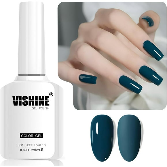 shiyou-16ml Gel Nail Polish Teal Blue Color Gel Nail Polish Soak Off LED Gel Polish Nail Art Designs Manicure Salon DIY at Home Gift for Women Shade L377 Teal Tide