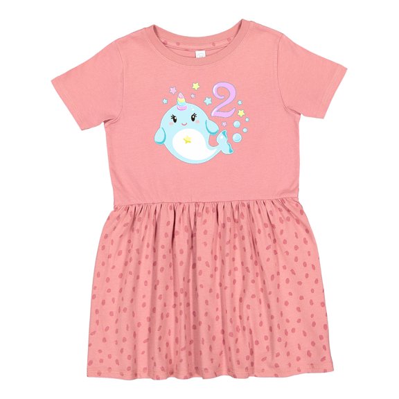 Inktastic Happy 2nd Birthday with Cute Narwhal Stars and Bubbles Girls Toddler Dress