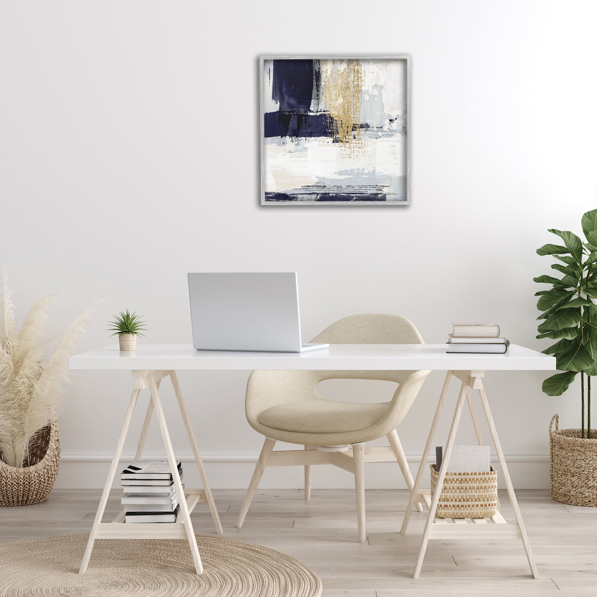 Stupell Industries Gold Accented Abstract Abstract Painting Gray Framed Art Print Wall Art, 24 x 24