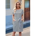 thumbnail image 3 of Women'S Summer Striped Short Sleeve T Shirt Dress Casual Tie Waist with Pockets Black XL, 3 of 7