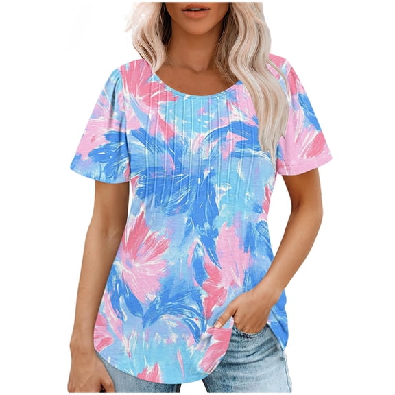 Zuesphe Summer Tops for Women 2025 Short Sleeve Fitted Cotton T Shirts for Women Red Blouses for Women Dressy Plus Size Vintage Tees for Women On Sale