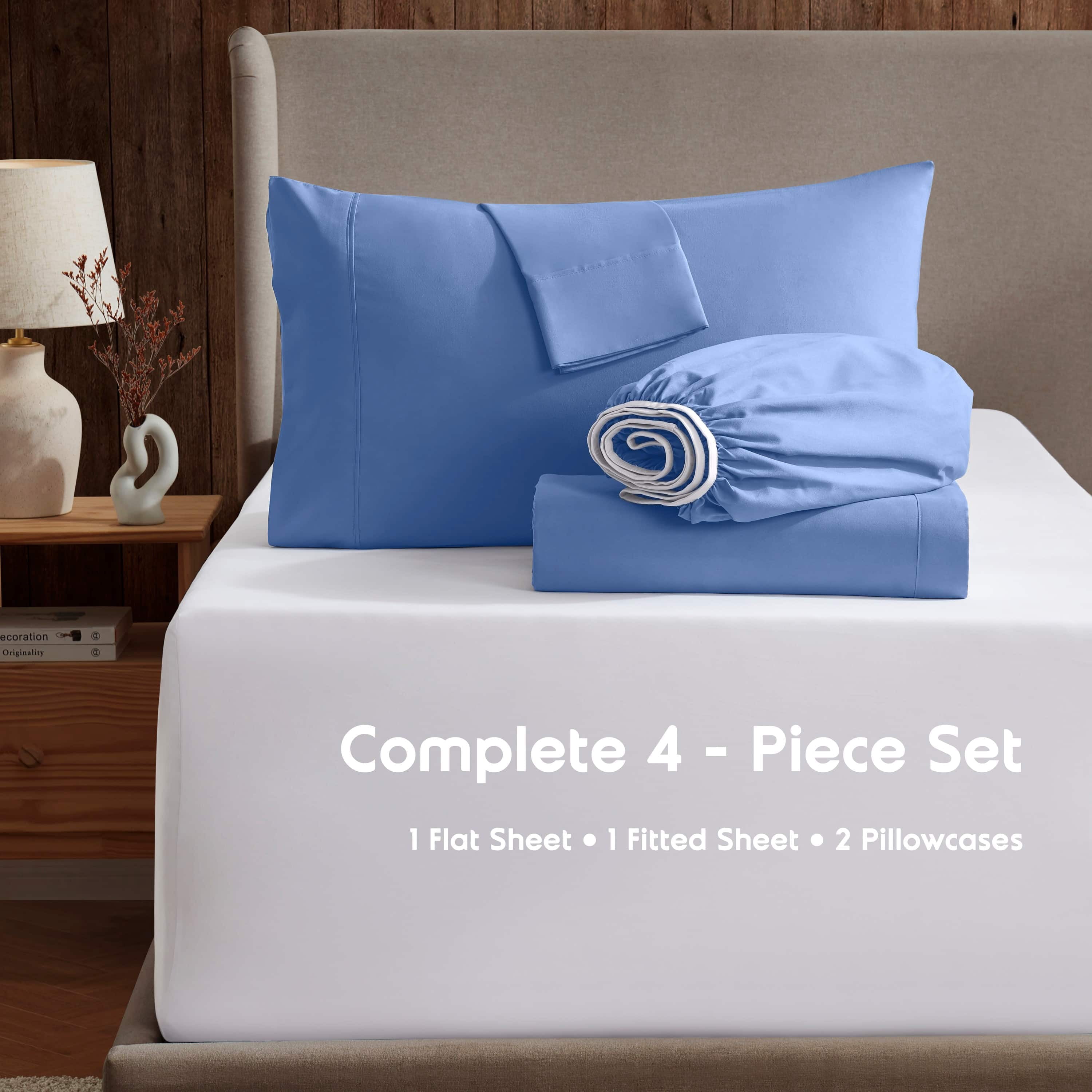 LammaLoe Extra Deep Pocket Twin Sheets set, Fits 18"-24" Mattress, 4 Piece Soft Microfiber Bed Sheet Sets, Calm Blue
