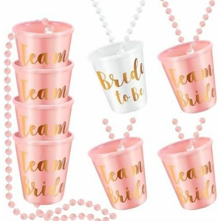 , 8 Pack Team Bride and to Be Plastic Beaded Shot Glass Necklace Glasses Bridal with Gold Foil for Bachelorette Party Decorations
