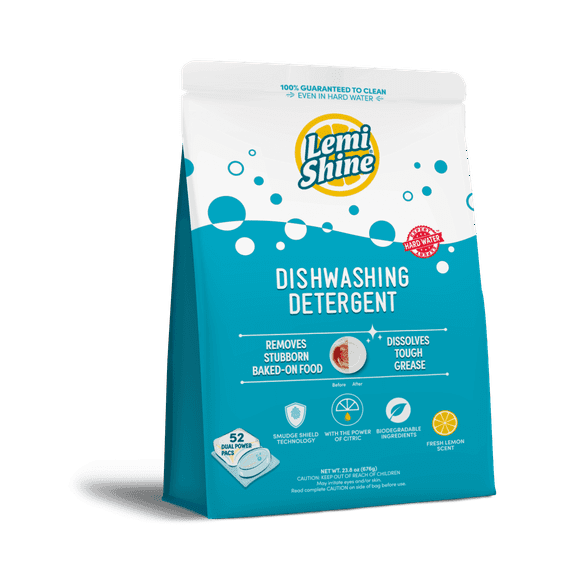 Lemi Shine Automatic Dishwasher Detergent Pods, Fresh Lemon Scent, 52 Ct - 2 pack
