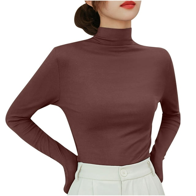 tarylea Fall Tops for Women Half High Collar Long Sleeve Undershirt Solid Color Fitted Pullover Comfy Homewear Tops