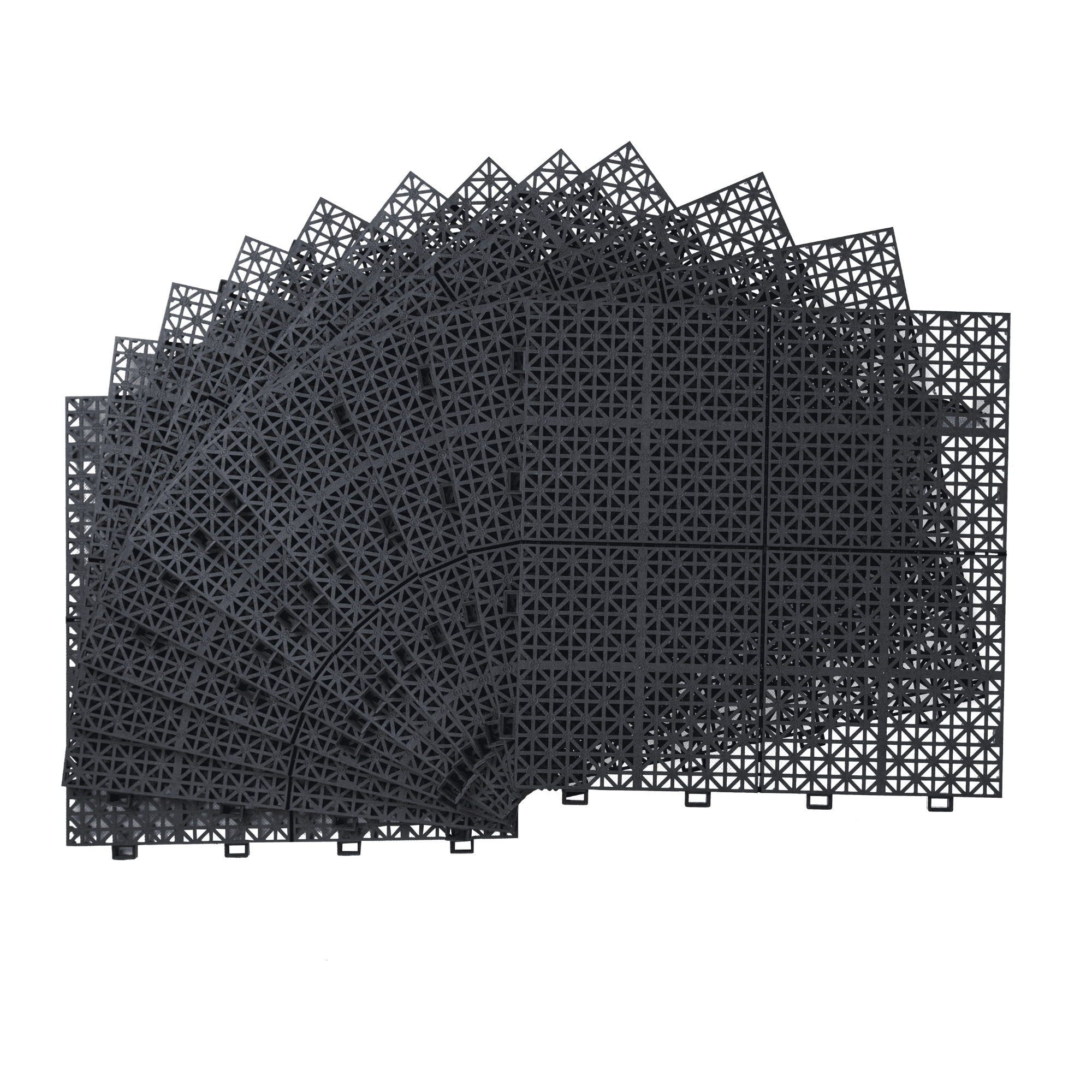 Black Interlocking Deck Tiles Plastic Waterproof Outdoor All Weather Anti-slip Bathroom Shower Pack of 12