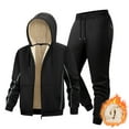 thumbnail image 2 of Stamzod Winter 2 Piece Set for Men Solid Color Long Sleeve Zip Up Hoodie Jacket and Joggers Set Casual Oversized Thicked Warm Fleece Track Suits Mens Activewear Black L, 2 of 9