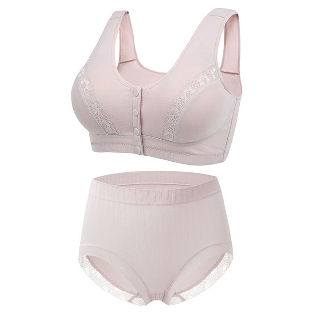 Women's Front Button Bra and Panty Sets - Shaping Cup, No Underwire, Plus Size