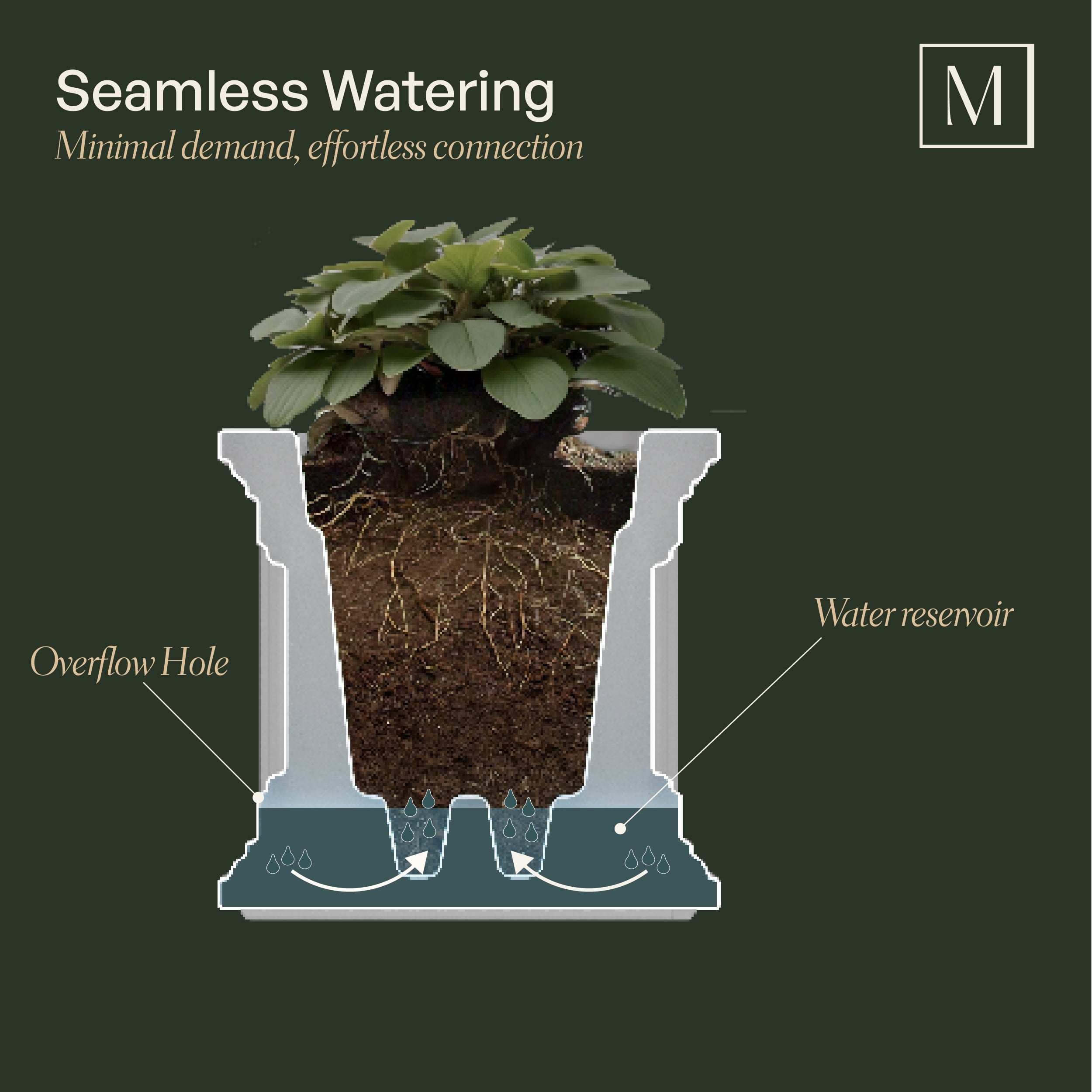 Cape Cod 16" x 16" x 18" Square Black Self-Watering Plastic Planter