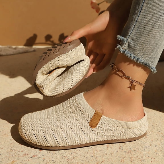 Women's Perforated Closed Toe Mules, Low-Top Lightweight Slip-On Breathable Flat Clogs for Casual & Everyday Wear Beige 8.5
