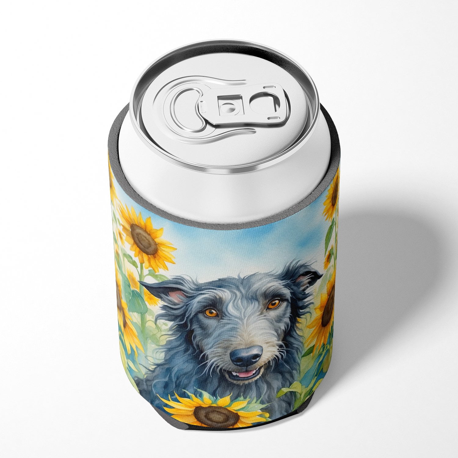 Scottish Deerhound in Sunflowers Can or Bottle Hugger 3 in x 5 in