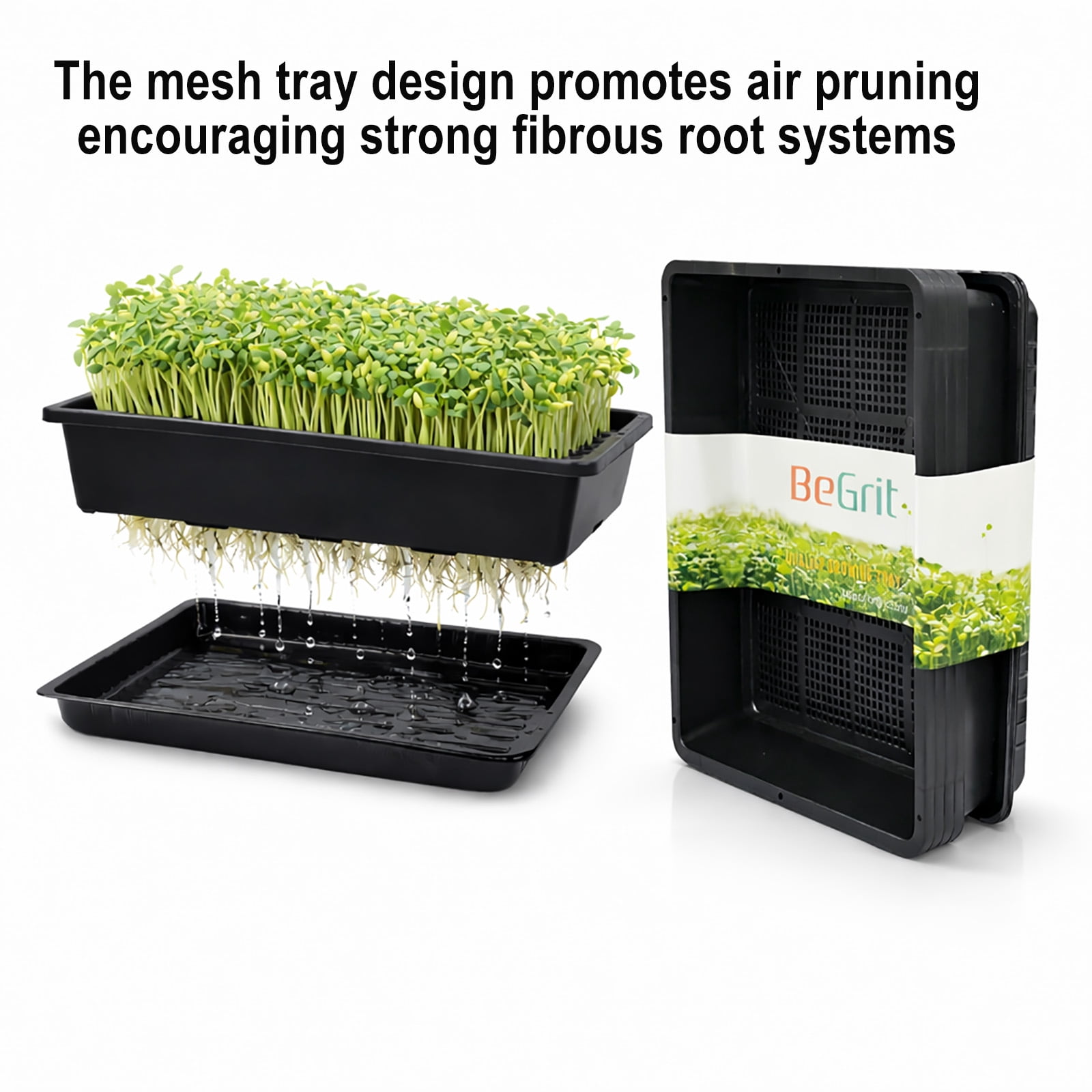 BeGrit Seed Starter Trays, 15"x12" Mesh Trays with Bases - Heavy Duty Plastic for Microgreens, Bonsai Training, Succulent Propagation (5 Packs)
