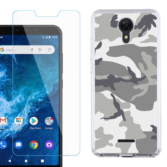 Slim-Fit Protective Phone Case compatible with Cricket Icon 2, with Tempered Glass Screen Protector, by OneToughShield ® - Urban Camo