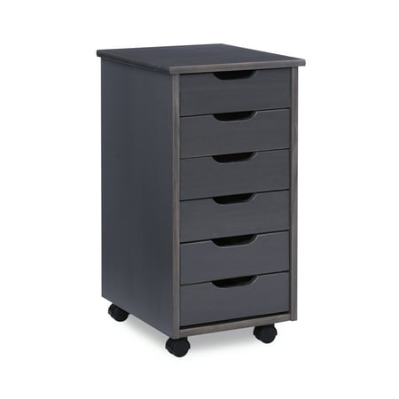 Linon Cary Six Drawer Rolling Storage Cart Gray Finish