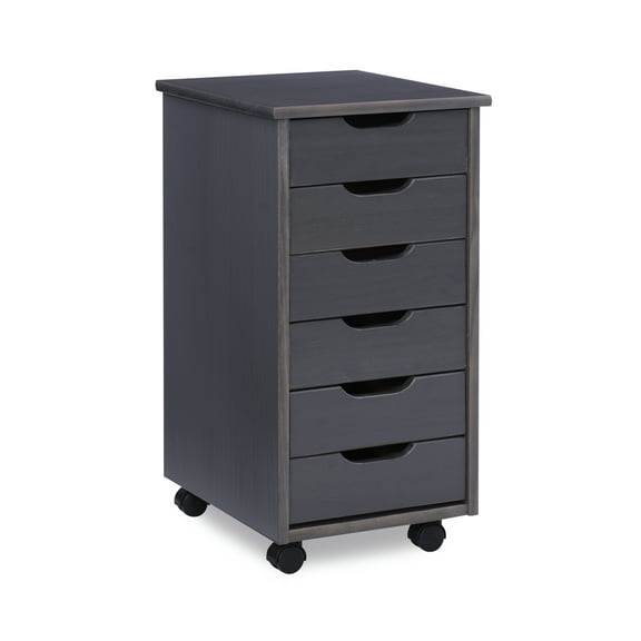 Linon Cary Six Drawer Rolling Storage Cart, Gray Finish