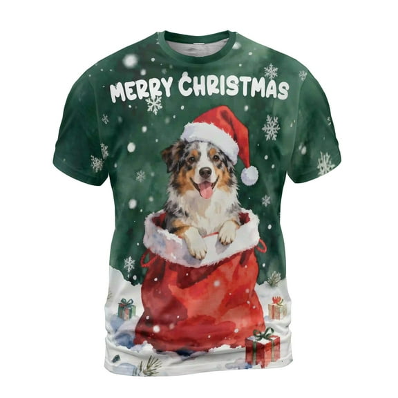 Santa Surprise Gift Australian Shepherd Merry Cheerful Christmas All Over Print 3D Shirt Unisex Merch Aussie Dog Lover Gifts - 12021