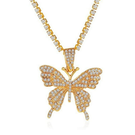 Necklaces & Pendants Women Rose Gold Butterfly Pendant Necklace Sweater Chain Lady Gift (Gold )