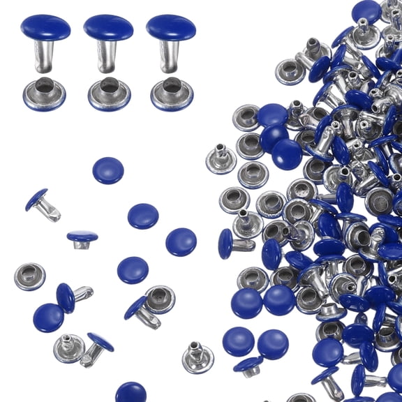 Uxcell 100 Sets Double Cap Leather Rivets 6x6mm for Fabric Belt and Decoration, Dark Blue