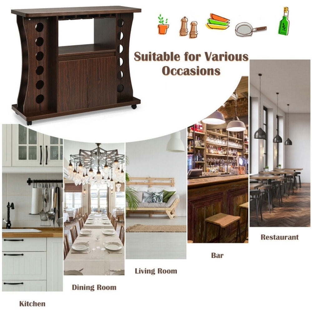 Finihen Rolling Storage Cabinet Cart, Kitchen Island Cart, Rolling Buffet Sideboard Wooden Bar Storage Cabinet, for Kitchen, Dining Room, Walnut Finihen Rolling Storage Cabinet Cart, Kitchen Island Cart, Rolling Buffet Sideboard Wooden Bar Storage Cabinet, for Kitchen, Dining Room, Walnut