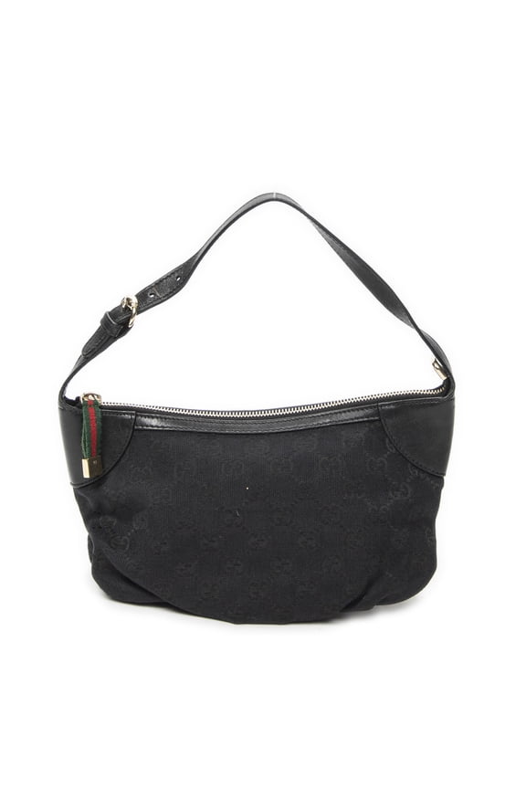 Pre-Owned Gucci Black Web Accessories Pochette Shoulder Bag Monogrammed Canvas