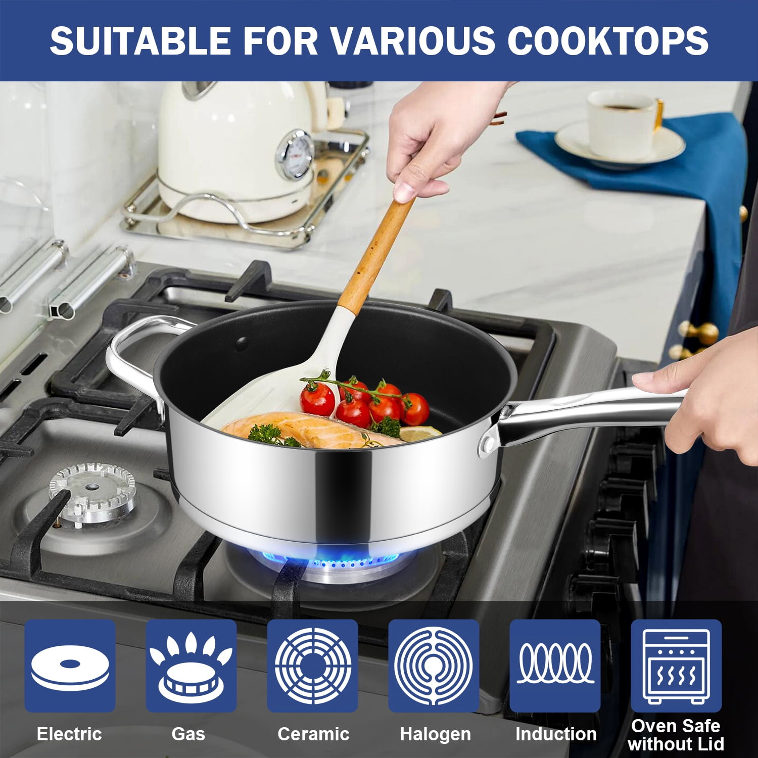 Vesteel 10 Pcs Stainless Steel Pots and Pans Sets, Kitchen Cookware Set of 6, Induction Cooking Pot & Saucepans with Lids, Nonstick Frying Pans & Saute Pan