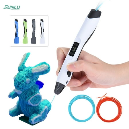 SUNLU SL-300 Intelligent 3D Printing Pen Printer 8 Loading Speed Low Temperature Ceramic Nozzle w/ Pen Holder + 1.75mm ABS PLA Filament 3m/9.8ft Each for DIY Model (Filament color sent at (Best Diy 3d Printer Plans)