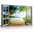 thumbnail image 1 of Beach Sunset View 3D Window Effect Canvas Wall Art Picture Print (18x12in), 1 of 5