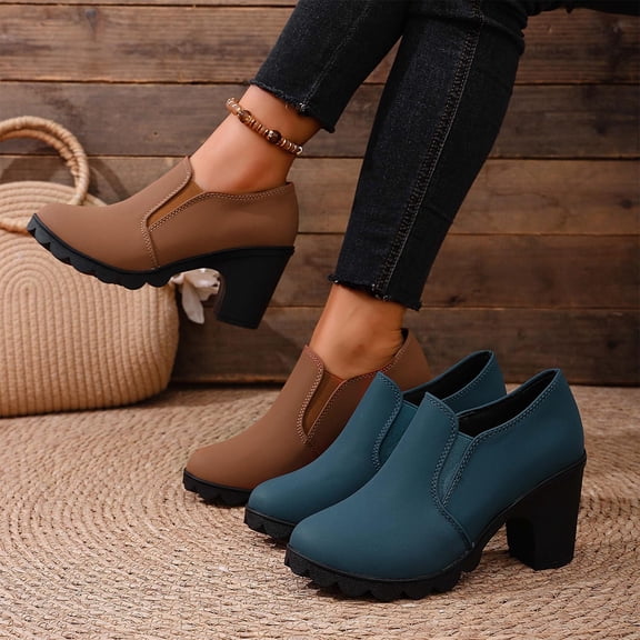 Miluxas Women's Dress Shoes - Low, Comfortable Heeled Loafers with Chunky Block for Work, Casual and office Business Khaki 9.5(43)