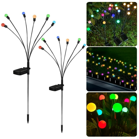 Gustave 2PCS 6 LED Solar Firefly Lights Outdoor Waterproof Stake Lights Garden Decorative Starburst Swaying Fairy Lights for Pathway Lawn Patio Landscape