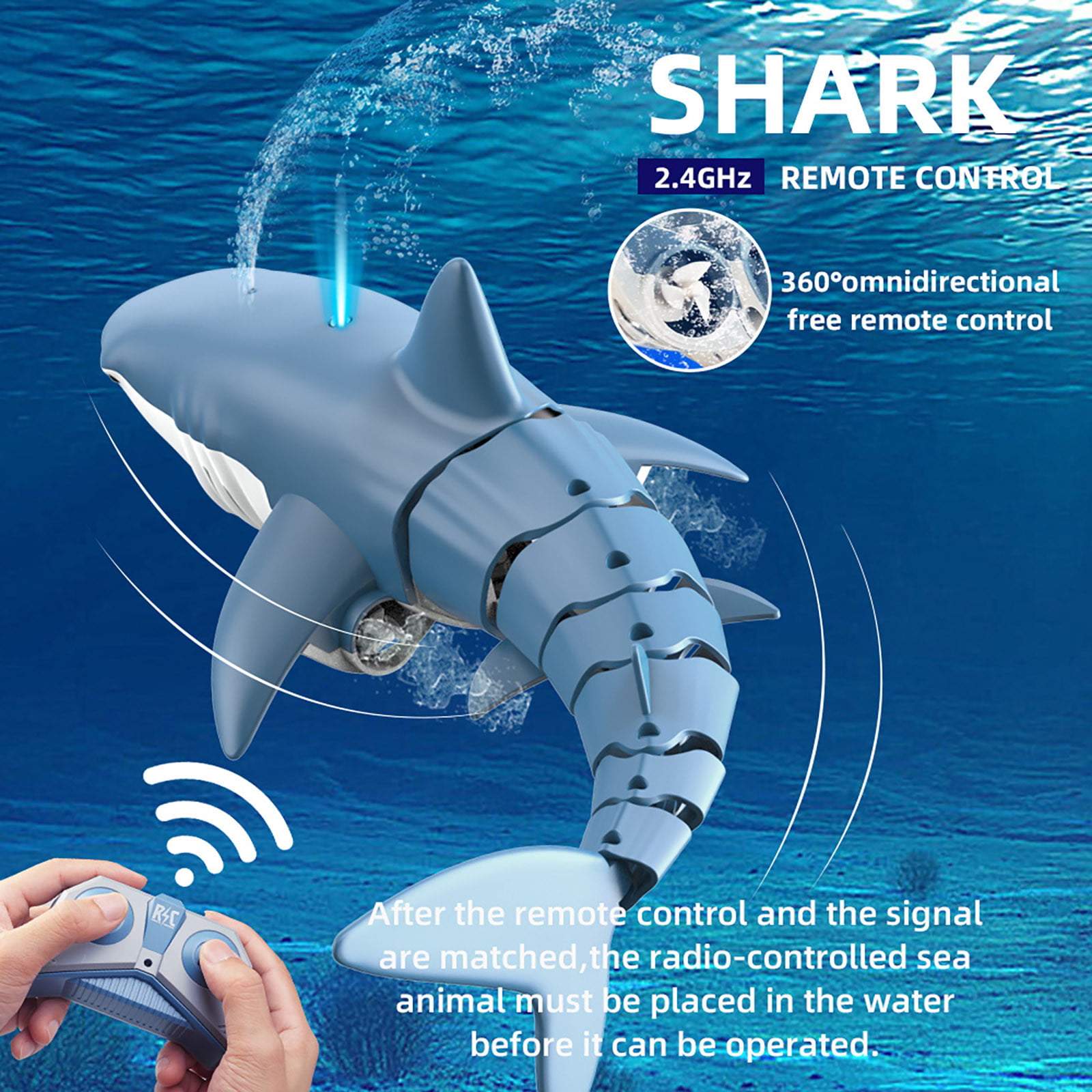 2.4G RC Shark Simulation Fish Boat Radio Remote Control Electronic Kid Xmas Toys 