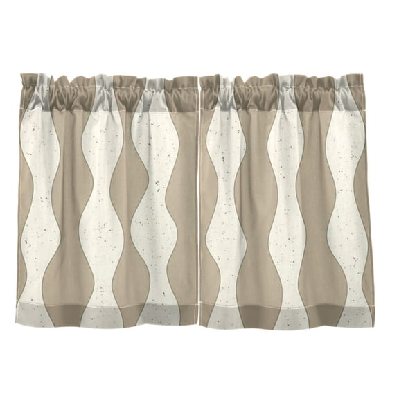 Wavy Cream Pattern 27"x24" Linen Look Cafe Curtain Set with Privacy and UV Protection