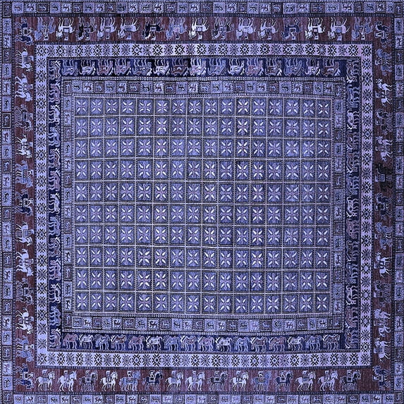 Ahgly Company Machine Washable Indoor Square Oriental Blue Industrial Area Rugs, 8' Square