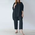 thumbnail image 2 of Blusa de manga larga sólida con cuello redondo para mujer a la moda de 2 piezas + conjuntos de pantalones sueltos Wmkox8yi  bvn1405, 2 of 9