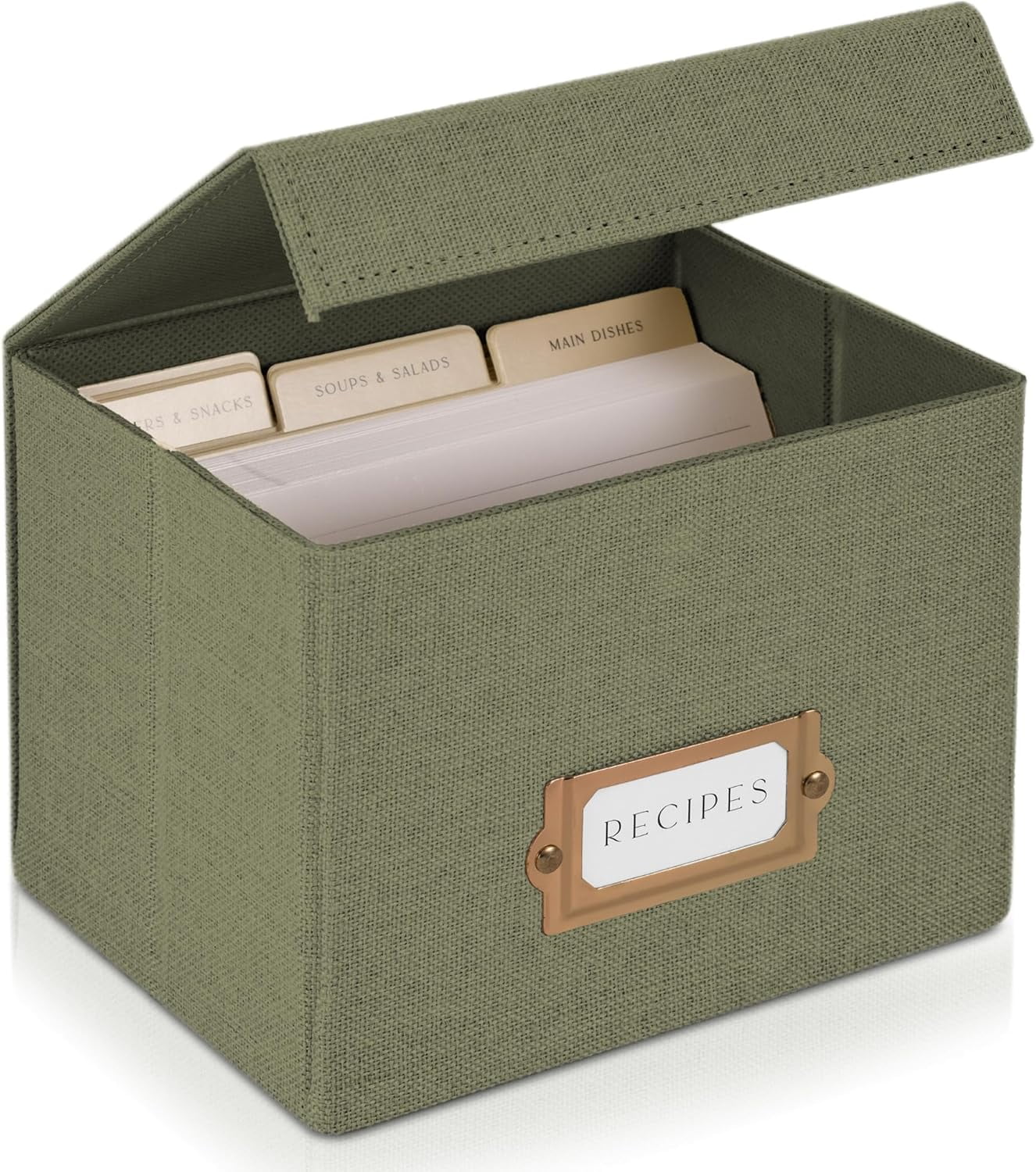 MHSIOAP-Beautiful Linen Recipe Box - Fits 4x6 inch Recipe Cards to Organize Up to 250 Recipes - Sturdy Card Holder and Great Gift for Any Kitchen - Cards Not Incl.