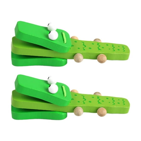 

2Pcs Adorable Wooden Long Handle Castanet Baby Wood Castanet Toy Educational Playthings Baby Music Toy (Crocodile Castanet)