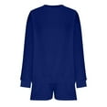 thumbnail image 4 of Enjoytime 2 Piece Lounge Set Women Solid Color Crewneck Long Sleeve Sweatshirt Shorts Outfits Casual Loose Travel Matching Sets Blue L, 4 of 5