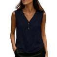 thumbnail image 3 of Bosfbaoi Womens Blouse V Neck Henley Relaxed Fit Sleeveless Stitch Detail Solid Casual Chic Tank Tops for Women, 3 of 9