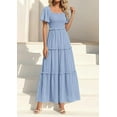 thumbnail image 3 of PRETTYGARDEN Summer Dresses for Women Boho Swiss Dot Smocked Square Neck Short Sleeve Spring Wedding Guest Maxi Dress, 3 of 10