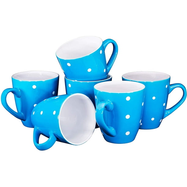Bruntmor Polka Dot Ceramic Coffee Mug Set of 6 Large Sized Cups 16