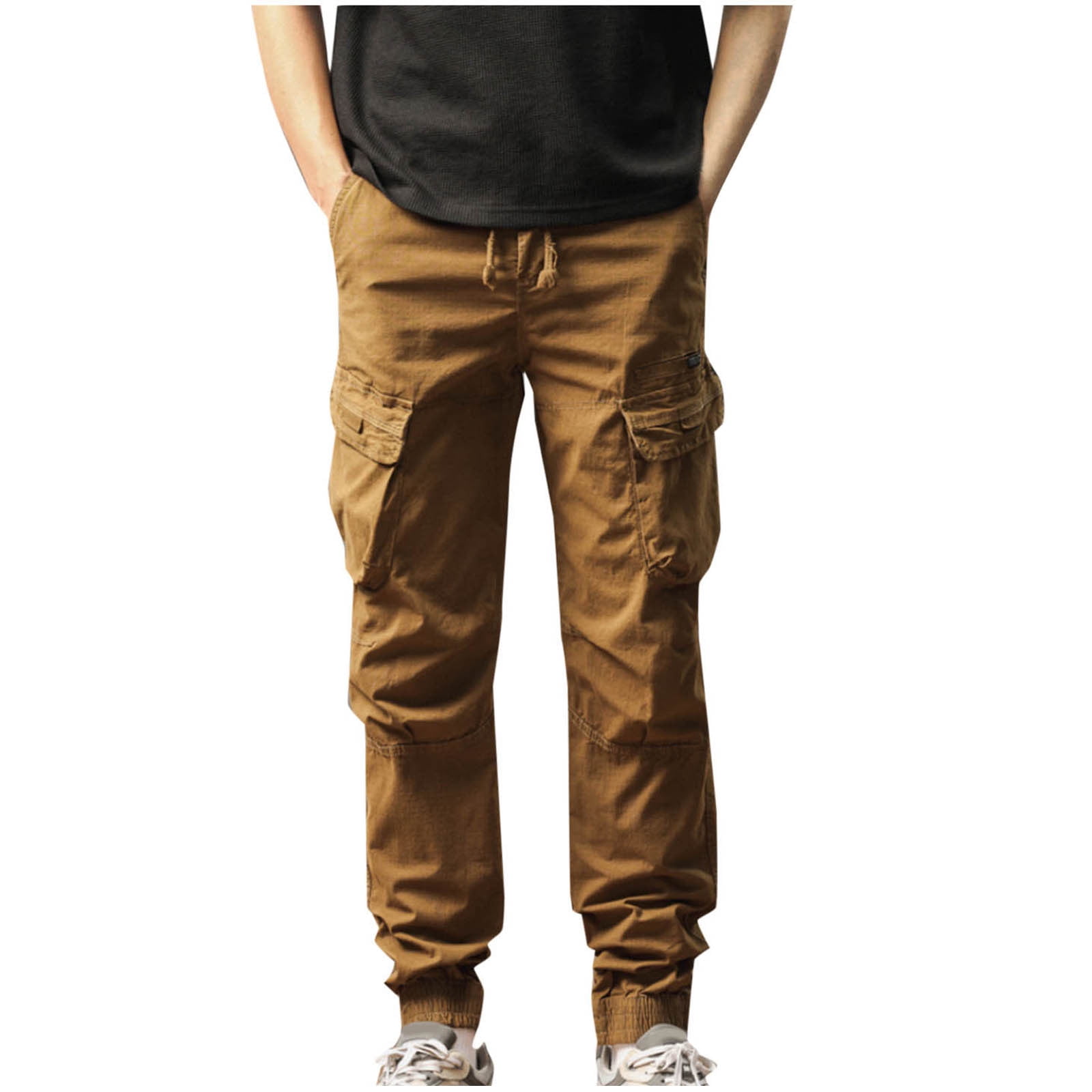 WRKEKC Cargo Pants for Men Elastic Waist Slim Cargo Pants Solid