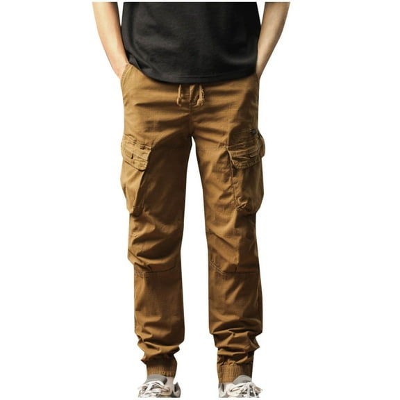 Bixock Men Cargo Jogger Sweatpants,Wide Leg Pant,Men for Pants Elastic Waist Slim Work Cargo Solid Color Multi Pocket Casual Long Pants