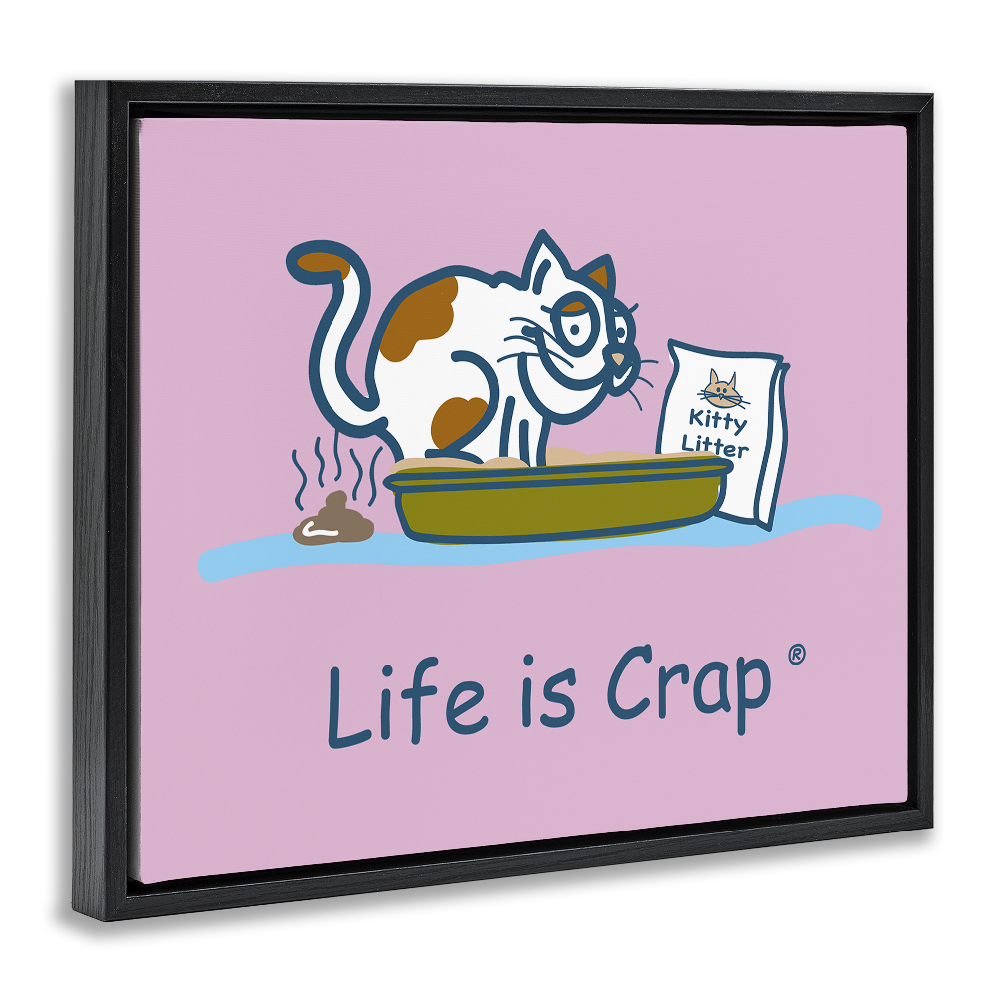 Stupell Industries Kitty Litter Funny Novelty & Humor Painting Black Floater Framed Canvas Art Print Wall Art, 21 x 17