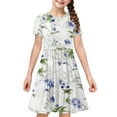 thumbnail image 4 of Girls Short Sleeve A-Line Dress Casual Summer Graphic Flowy Swing Ruffle Pleated Dresses 4-14 Years, 4 of 8