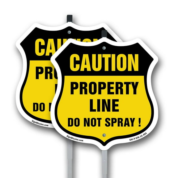 No Spray Shield Sign Caution Property Line Do Not Spray (2 Pack) 12 inch X 12 inch Shield Shaped Rust-Free Aluminum Metal Signs with Aluminum Mounting Stakes Weather Resistant for