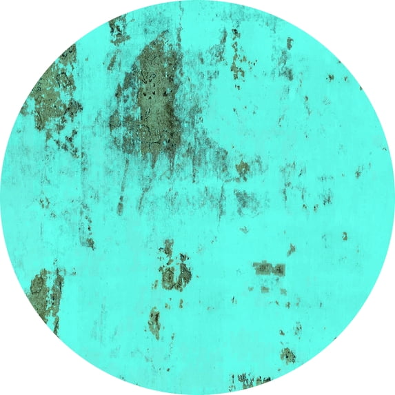 Ahgly Company Machine Washable Indoor Round Abstract Turquoise Blue Modern Area Rugs, 5' Round