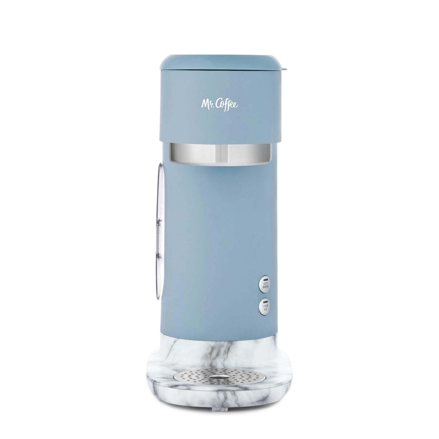 Mr. Coffee Single-Serve Iced and Hot Coffee Maker with Reusable Tumbler and Gold Tone Coffee Filter, Blue and Marble