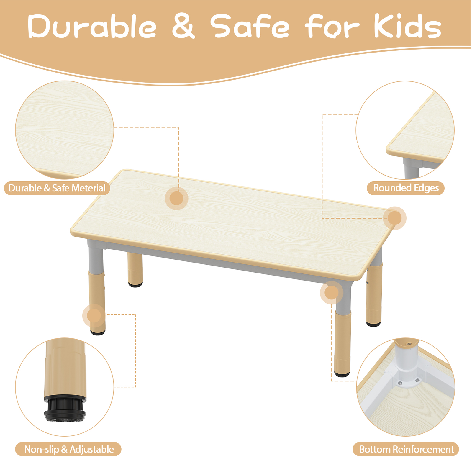 Kids Table and 6 Chairs Set, Height Adjustable Toddler Table and Chair Set, Graffiti Desktop, Children Study Table for 6 for Home Daycare Preschool for Ages 2-10